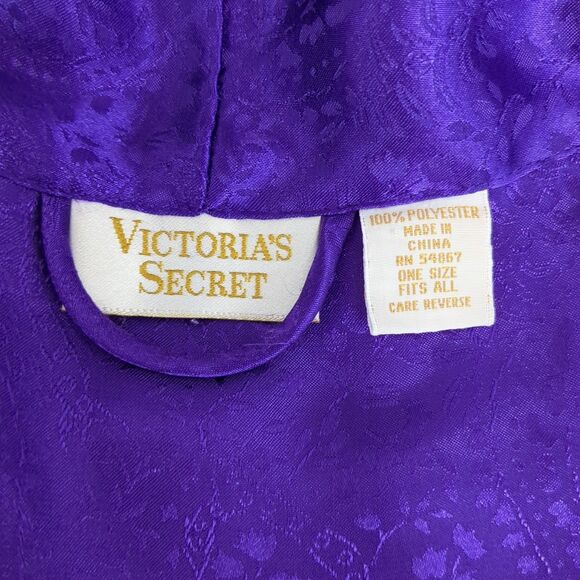 Vtg Victoria's Secret Gold Label Floral Jacquard Satin Purple Long Robe One Size - Picture 6 of 6